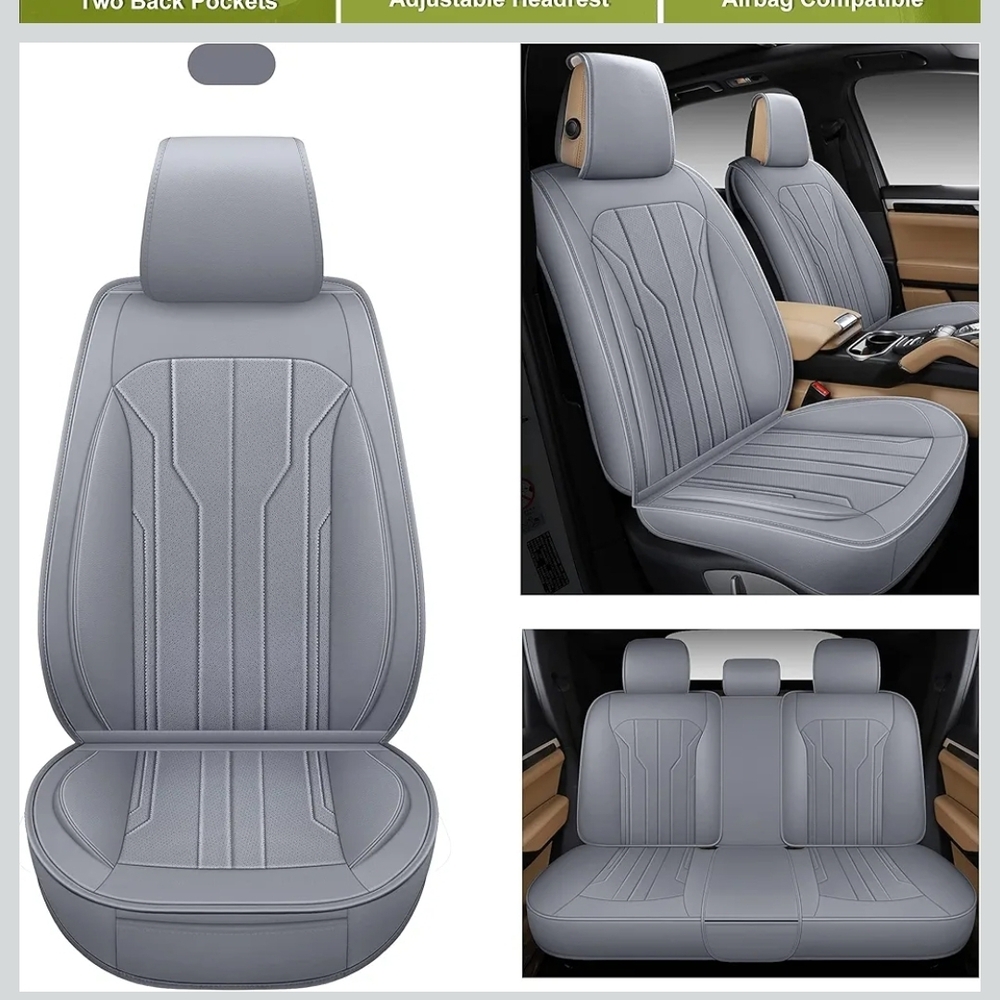 AOOG Leather Car Seat Covers Full Set Universal Gray